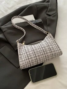 Fashionable & Versatile Plaid Shoulder Bag For Commuting & Casual Use - Black - View 8