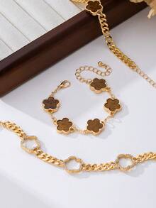 Bộ 3 vòng tay chuỗi hạt đính đá hình cỏ ba lá nâu cho nữ - màu nâu - Xem 4