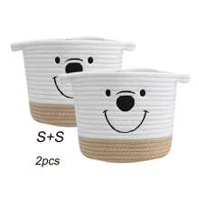 Inwagui 1/2pcs Cute Cartoon Bear Large Capacity Storage Basket, Thick Rope Woven Laundry Hamper With Handles, Modern Home Organization Bin, Nursery Storage Solution, Charming Decor Laundry Basket, Shelf Basket, Gift Basket