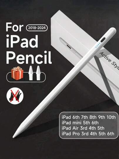 Stylus Compatible With Apple IPad/IPad Pro/Air/Mini 2018-2025 And Is A Replacement Compatible With Apple Pencil. It Features Bold Tilt, Palm Rejection, And Magnetic Connection - Compatible With IPad Air 3/4/5, IPad Mini 5/6, IPad 6/7/8/9/10, IPad Pro 11 "/12.9", Rechargeable Battery 120mAh, And Comes With Two Interchangeable Pen Tips
