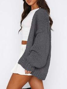 Women's Fall Open Front Cardigan Sweaters Long Sleeve Loose Fit Chunky Knit Outerwear New Years Casual Outfits - 深灰色 - 查看 4