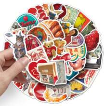 50张复古贴纸，Y2K主题，食物贴纸，美学贴纸，艺术贴纸，趣味贴纸，酷炫贴纸，散装贴纸，适用于笔记本电脑、滑板、日记本、笔记本、手机、杯子、吉他、行李箱、电脑、冰箱、桌子、学习用品、返校季 - 彩色 - 查看 6