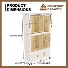 Portable Wardrobe Closet Storage Organizer For Clothes,Clothes Dresser,9 Magnetic Doors-9 Cubes & 2 Hanging Rod,6 Pcs Hangers , Baby Wardrobe Storage Cabinet, Cream White - 36.22"*17.72"*77.17" - 查看 5