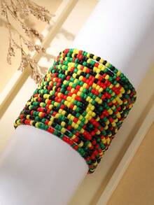 18 قطعة مجموعة أساور جامايكية أفريقية بوهيمية متعددة الألوان من الخرز، أساور متعددة الطبقات على الطراز الجامايكي قابلة للتكديس