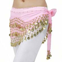 1/4件波西米亚流苏腰带，粉色肚皮舞裙，亮片臀巾，舞蹈服腰链，适合日常穿着 - 粉色 - 查看 6