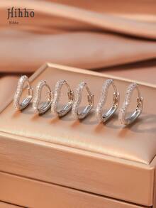 Hihho Bộ 6 khuyên tai đính đá Zirconia hình trái tim cho nữ, Quà tặng trang sức quyến rũ, Thích hợp để đeo nhiều lớp hoặc đeo một lần - Bạc - Xem 3
