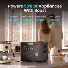 OUPES 1500W 1488Wh Portable Power Station Solar Generator LiFePO4 Battery Pack With 10 Outputs For Outdoor Camping, RV/Van Travel, Emergency Situations, Home Backup - 黑色 - 查看 8