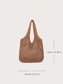 Leisure Large Capacity Woven Bag Hollow Design Knitted Shoulder Bag Holiday Beach Shopper Tote For Women Travel Women Crochet Tote Bag Hollow Beach Bag Large Capacity Fashion Knitted Bag Solid Color Simple Shopping Bag For Travel Vacation