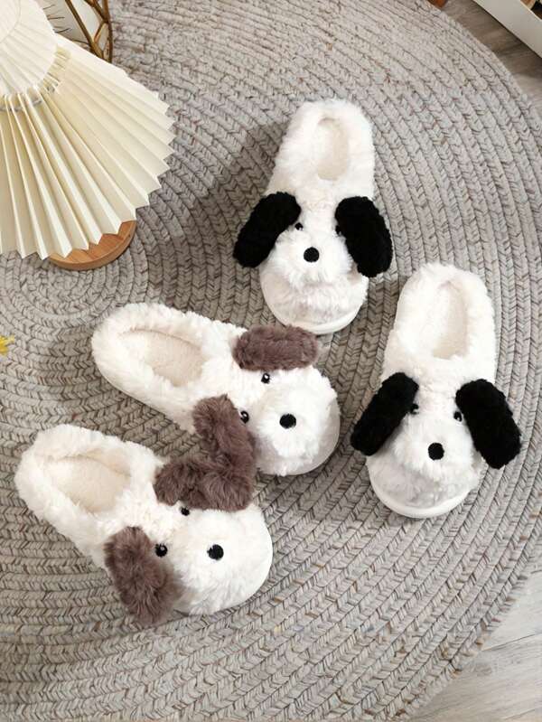 Women's Fashion Cartoon Couple Slippers, Warm Soft Bottom Flat Heel Indoor Bedroom Thick Sole Slippers
