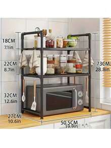 Estante de cocina de piso, rejilla para horno de 2 niveles, estante de almacenamiento ajustable para olla a presión, microondas y especias