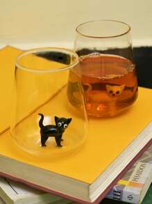 Joivida Cat Statue Glass Cup, Handmade Glass Ware, Glass Cup And Drinking Glass, Glass Mug, Gift, Pets, Glass Cup