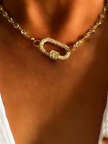 STYLEVER 1 件星爆项链、金色登山扣项链、链条项链、螺丝扣链条项链 - 金黃色 - 查看 9