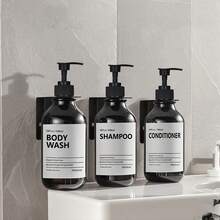 WCIC 16.9oz/500ML Bright Black Shampoo And Conditioner Dispenser Set,Bottle + Sticker + Wooden Tray/Silicone Tray/Stand,Shower Soap Dispenser With Labels,Plastic Shampoo Bottles Refillable - Body Wash/Shampoo/Conditioner/Hand Soap/Dish Soap/ Lotion - View 11