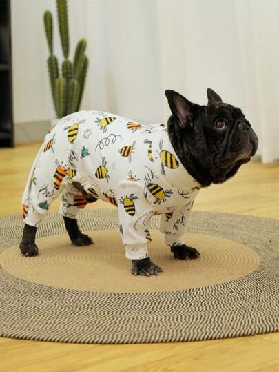 Dog Pajama, Cozy Dog Jumpsuit, Dog Recovery Suit, Ultra Soft And Stretchable, Anti-Licking, Pet PJ For Small Medium And Large Dog Breeds, Suitable For Dog Hair Changing, Cute Bee Printing Pattern, S-6XL