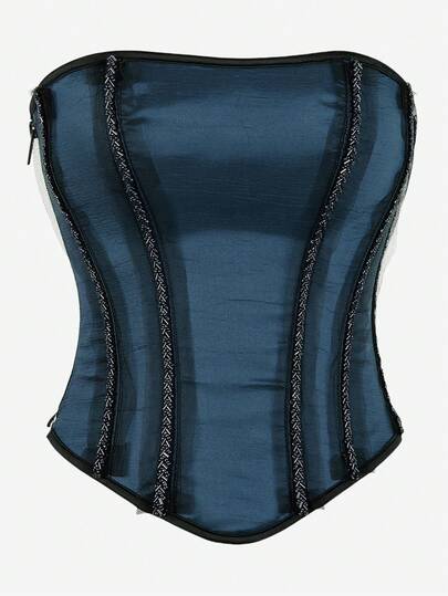 束身衣上衣露肩复古奢华紧身胸衣串珠装饰紧身衣，修身外套，适合万圣节