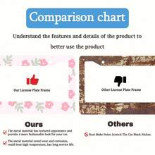 1pc Pink Flower Pattern 2-Hole License Plate Frame, Aluminum Material, 12x6 Inches With Screw Set, Retro Novelty Car Decoration, Standard US License Plate Size - 12x6 inch - Xem 4
