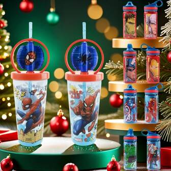  Spiderman Marvel Avengers Cartoon Straw Cup, Water Bottle With Movie Character Patterns, Best Gift For Boys And Girls, Cup With Straw Suitable For Outdoor, School, Sports, Graduation Season, Portable, Suitable For Holiday Gifts, Halloween Party Gifts, Christmas Party Supplies, Perfect Birthday Gifts