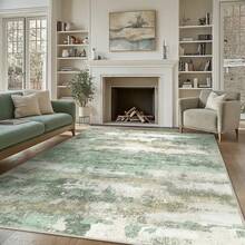 Elegant Cream-Colored Vintage Bohemian Style Area Rug, Soft Velvet Carpet For Living Room, Bedroom, Office - Unique Artistic Rug For Dorm, Game Room, Bathroom - Green - View 4