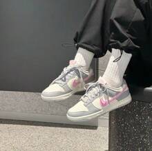 Nike Dunk Low 藍白色男女經典復古低筒板鞋 - 白色/灰色 - 查看 5