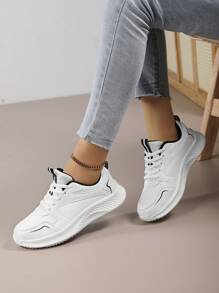 女士刻字日常旅游休闲运动鞋,品牌特价厚底老爹鞋2025秋冬新款女鞋防滑软底高弹轻便运动鞋,四季白色运动鞋女轻便软底小白鞋爆款皮跑步鞋, - 白色 - 查看 7