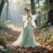 Alas de mariposa rosas para mujer, alas de hada para mujer, alas de elfo del bosque con flores rosas, hojas y enredaderas, para disfraz de hada de fantasía de Halloween, fiesta de cosplay. - Blanco - Ver 3