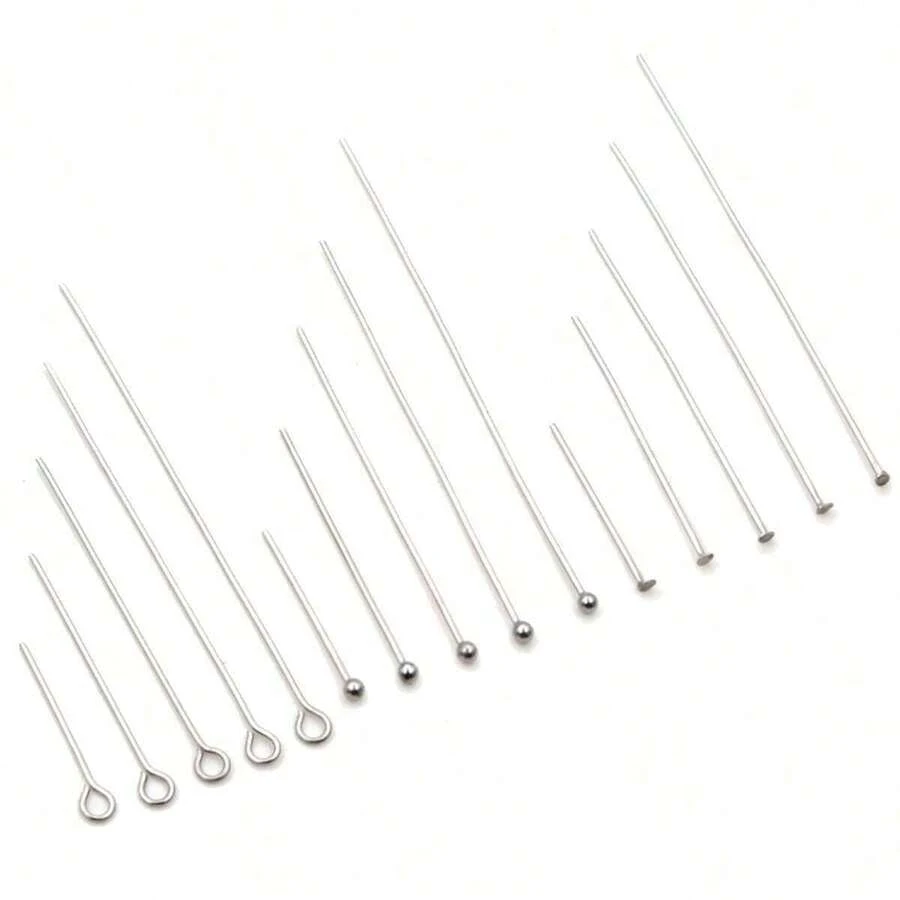 100pcs 20-70mm Length Stainless Steel Ball Head Pins/Eye Head Pins/Flat Head Pins DIY Jewelry Making Accessories Findings - Steel - View 1