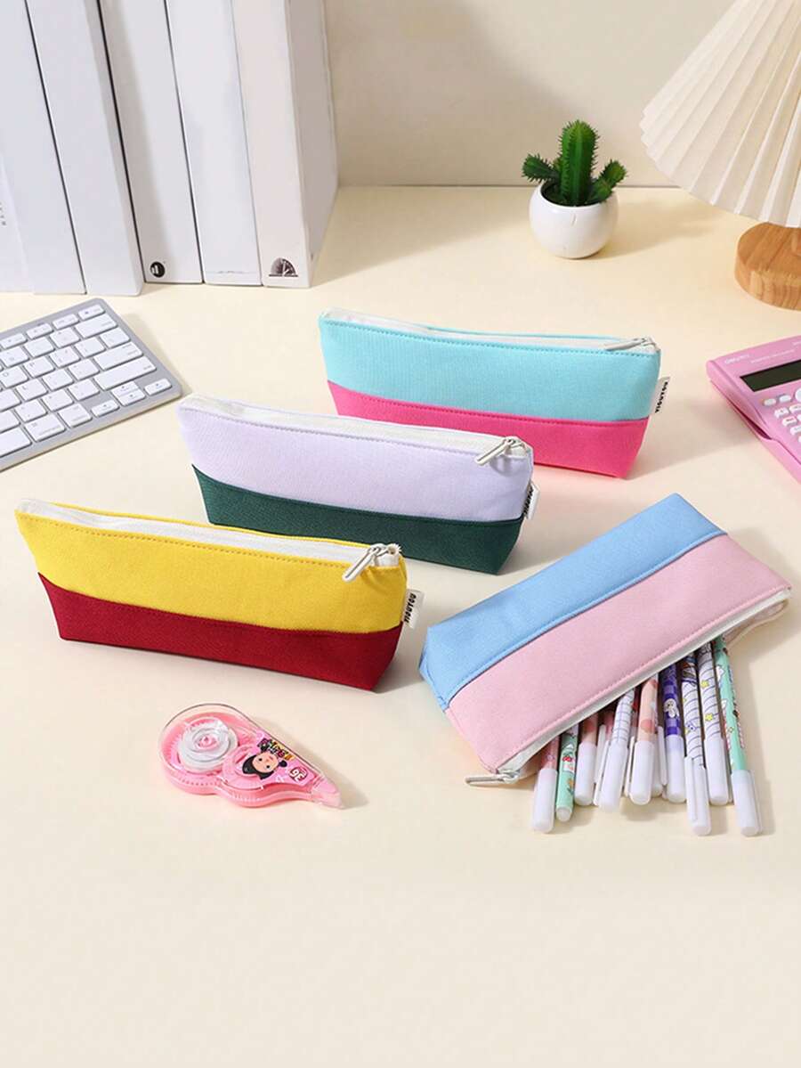 1 件双色缝线船形铅笔盒，简约时尚的风格设计，顺滑拉链 - 便携式文具收纳袋，可容纳书写笔、橡皮擦、尺子、圆珠笔，适用于学生考试用品的收纳和装饰，时尚学校用品，返校必需品 - 送给朋友的礼物