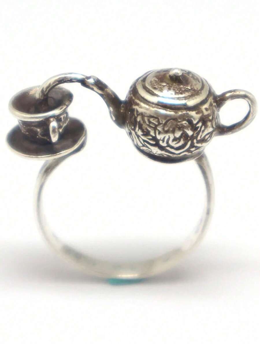 1 件装复古气质花卉图案倾倒茶壶几何戒指男士时尚珠宝配饰 - 戒指 - 查看 1