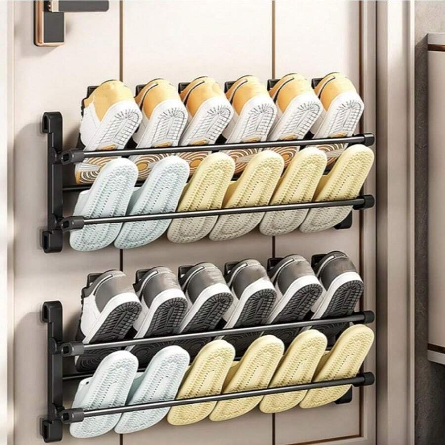 2pcs Wall Mounted Shoe Rack, Shoe Shelf, Shoe Rack For Closet, Shoe Organizer Shoes Rack, Storage Organizer, Shoe Storage, Shoe Rack For Front Door Entrance, Shoe Organizer For Closet, Black - màu đen - Xem 1