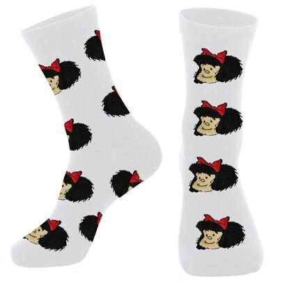 1 par de calcetines de alta calidad con estilo Mafalda para mujeres, calcetines clásicos y novedosos con patrón de retrato, calcetines de dibujos animados casuales para mujeres, para todas las estaciones