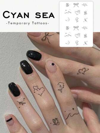 1pc Bird, Butterfly, Moon & Heart Temporary Tattoo Sticker, Niche Washable PVC Disposable Waterproof Non-Reflective Fake Tattoo Suitable For Daily Use