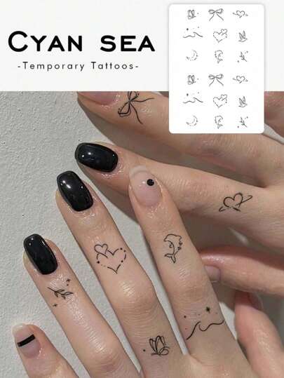 1pc Bird, Butterfly, Moon & Heart Temporary Tattoo Sticker, Niche Washable PVC Disposable Waterproof Non-Reflective Fake Tattoo Suitable For Daily Use