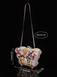 1 pezzo Clutch rigida artigianale a forma di farfalla con cristalli, clutch da sera personalizzata alla moda con strass, clutch di lusso scintillante per matrimoni e feste, elegante portafoglio da donna con catena e cristalli, adatto per contenere rossetti, ideale per signore in occasioni formali come raduni, balli, matrimoni e feste. (Non adatto per contenere telefoni)