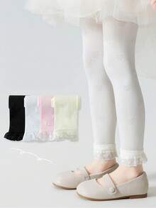 1/2/4 Pcs Girls Lace Trim Capri Pants, Lightweight Breathable Girls Princess Leggings For Summer - Multicolor - View 1