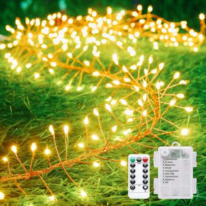 1pc Fairy String Lights, 200/100/50 LED Beads, 8 Modes With Remote & Timer, Indoor/Outdoor Classic Battery Powered Decorative Lighting, Bedroom Party, Garden Tree Party Decor, Christmas Halloween Holiday Decoration