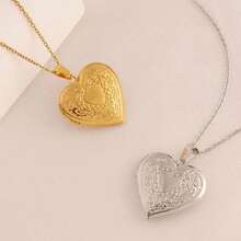 Heart Necklace Locket Necklace For Women Gold/Silver Heart Lockets With Picture Inside Stainless Steel Memorial Necklace For Family Friend Lover Mom Dad 20 Inch - Bạc - Xem 3