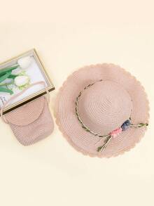 2pcs/Set Girls' Hat And Bag Set, Suitable For Parent-Child Outings In Spring And Summer - Pink - View 3