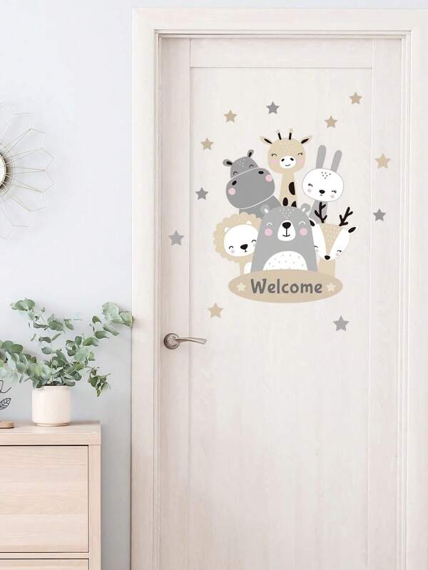 1pc Cartoon Animal & Letter Graphic Door Sticker, Stickers, Wall Decal, Vinyl Decal For Home Decorations, Spring Decoration Items Refresh Your Home, Festival Decoration Stickers Gifts Birthday Graduation
