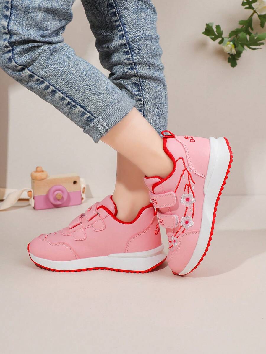 Children's Leather Embroidered Casual Fashion Sports Shoes, Convenient Hook And Loop Design, Suitable For Outdoor Sports In Spring And Autumn