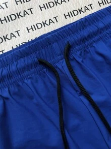 大码男士夏季高弹力休闲运动短裤，抽绳腰带拉链口袋，适合休闲、户外、运动、骑行和日常穿着 - 藍色 - 查看 4