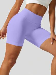 NcmRyu 1pc Solid Color Seamless Stretchy Shapewear Shorts Quick Dry Breathable Tight Shorts For Running Workout And Training Spring Summer Conjunto Deportivo Mujer - Màu tím - Xem 3