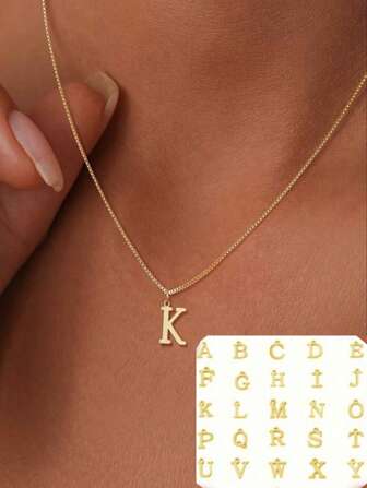 26pcs Elegant A-Z Letter Pendant Necklace, Creative Simple English Initial Charm Box Chain Necklace, Fashion Party Accessory