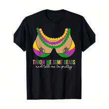 Mardi Gras 'Throw Me Some Beads' Graphic Tee - Comfortable Cotton, Crew Neck, Casual Fashion T-Shirt For Men - màu đen - Xem 1