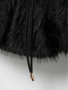 Camellia Autumn/Winter New Faux Fur Effect Mid-Length Thick Warm Coat With Belt - Black 1 - View 11