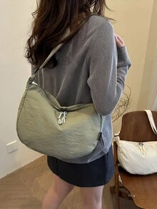 时尚纯色休闲复古女士斜挎包 - 綠色 - 查看 3