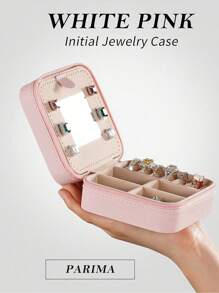 便携式旅行首饰盒，带镜子的拉链首饰盒，迷你珠宝收纳盒，珠宝展示盒，多格珠宝收纳盒，可用于梳妆台，桌面，卧室，适用于戒指，耳环，项链收纳，返校必备品，旅行必备品，收纳必备品，适合女性，母亲礼物，生日礼物，节日礼物