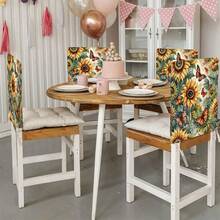 Housse de chaise courte en peluche, motif tournesol, fleurs et papillons, série automne (1/4/6/10 pièces), amovible, pour dossier, toutes saisons, décoration de vacances, pour salle à manger, salon, maison, avec protection dorsale, pour salle à manger, bureau, salon, hôtel et décoration d'intérieur.