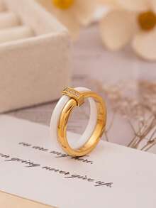 1 Peça Anel de Cerâmica Incrustado de Cobre e Zircônia Personalizado e na Moda, Adequado para Mulheres e Casais, Pode Ser Usado como Presente de Aniversário, Feriado ou Aniversário de Casamento