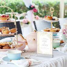 1/3 件透明亚克力标牌架 - 双面，5x7 英寸和 4x6 英寸 8.5x11 英寸，银色边框，垂直支架，非常适合婚礼、餐厅和艺术展示 - 彩色 - 查看 4