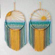 NATICRAFT 1 tấm thảm treo tường Macrame, phong cảnh bãi biển đầy màu sắc, viền hoa dệt thủ công, phông nền vòng tre tua rua, thảm treo tường Dreamcatcher - Nhiều màu - Xem 11
